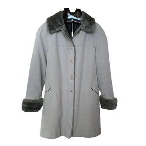 Vintage 60’s, 70’s ILGWU Union Label Long grey faux fur trim coat sz. 18 ~large